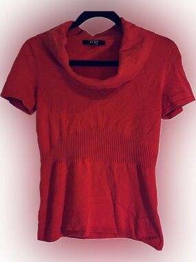 Alex Marie Red Short-Sleeve Cowlneck Sweater Top